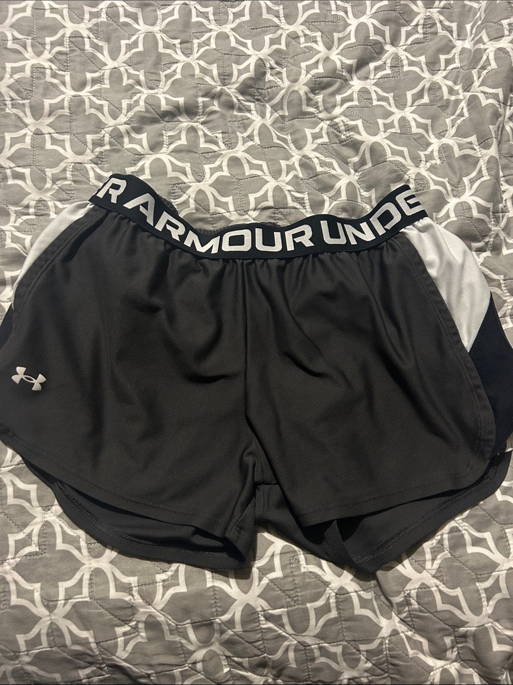 Under Armour Gray Athletic Shorts with White and Black Side Panels